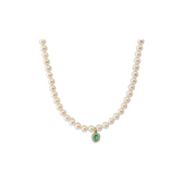 Green eye necklace with pearls/ 14k gold - Nuar Jewelry