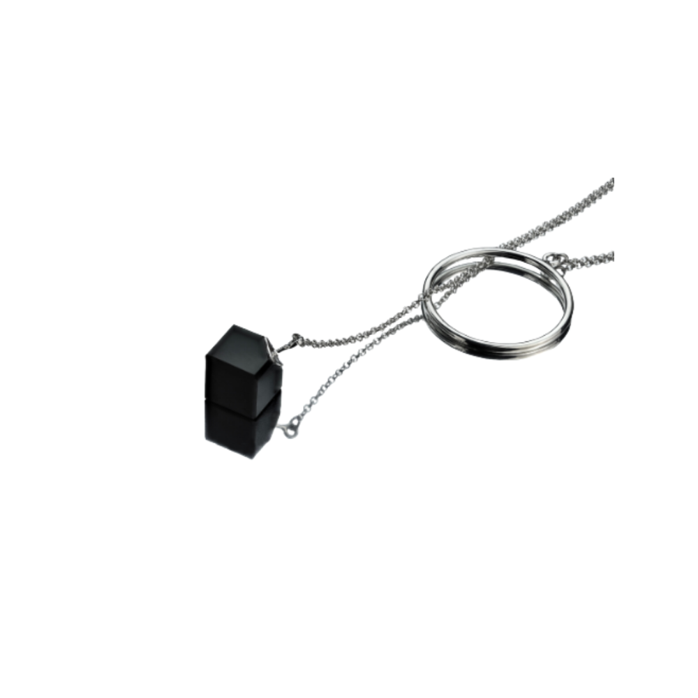 Silver chain necklace with a Cube - Nuar Jewelry