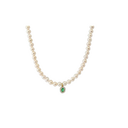 Green eye necklace with pearls/ 14k gold