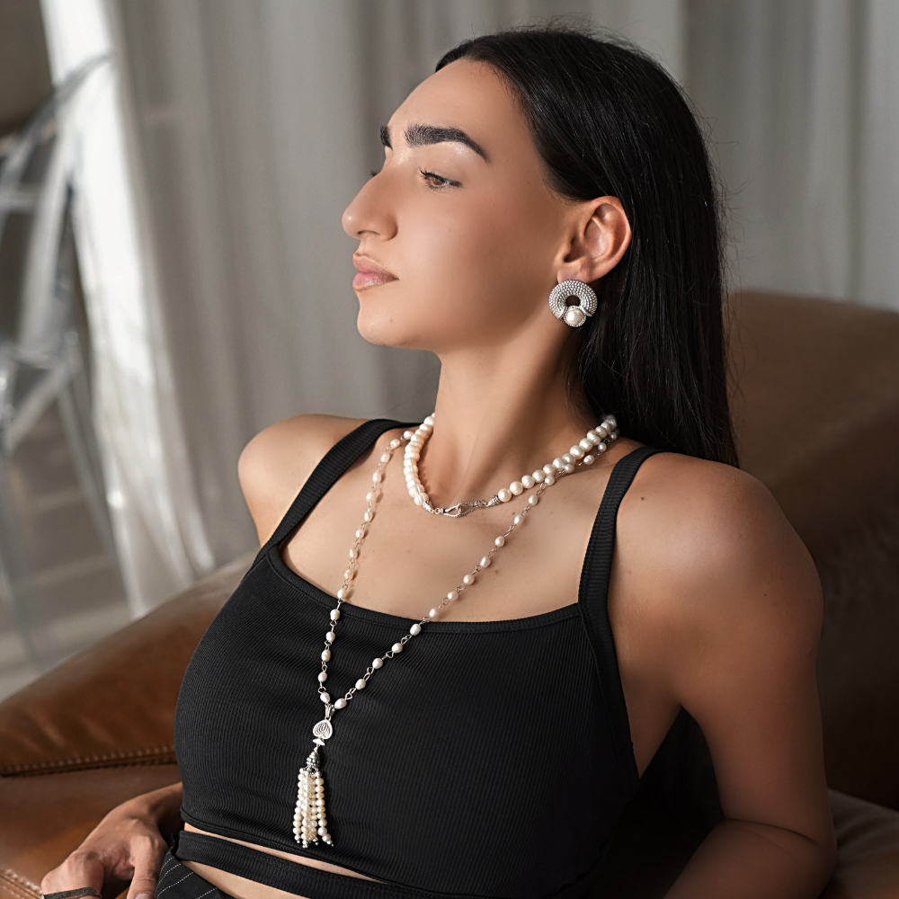 Pearls with silver earrings