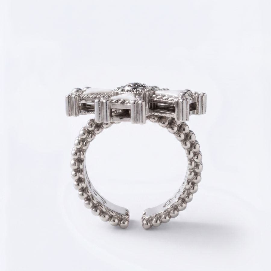 holy ring by Nuar in silver with a cross