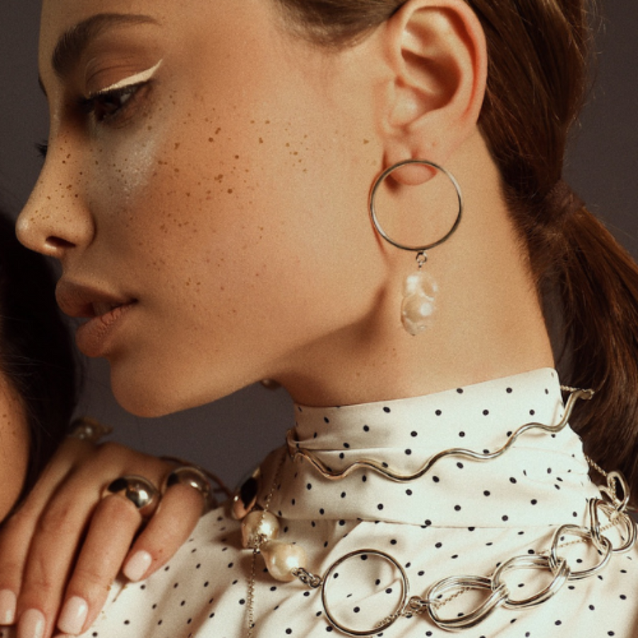 Hoop Earrings with Baroque Pearls