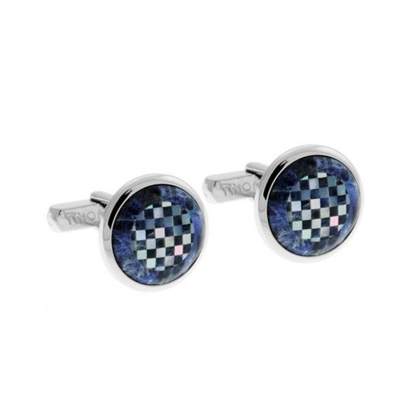 Mosaic Round Cufflinks with Blue Mop and Sodalite
