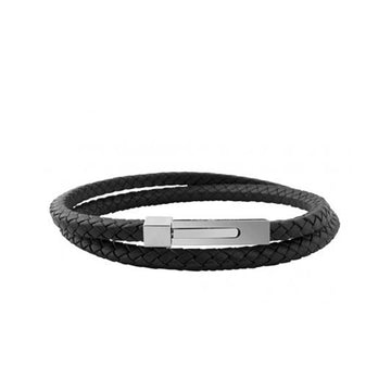 Square Click Leather Double Bracelet in Black